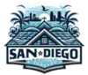 high standards and reliability of a leading roofing service, incorporating distinctive elements of San Diego alongside roofing imagery.