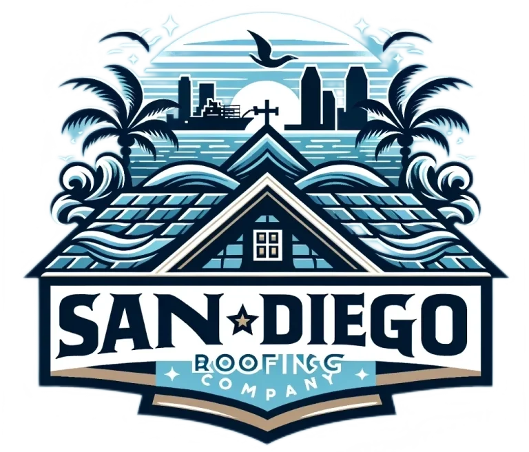 high standards and reliability of a leading roofing service, incorporating distinctive elements of San Diego alongside roofing imagery.